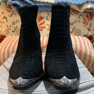 Jeffrey Campbell Black Textured Ankle Boots with Silver Detailing